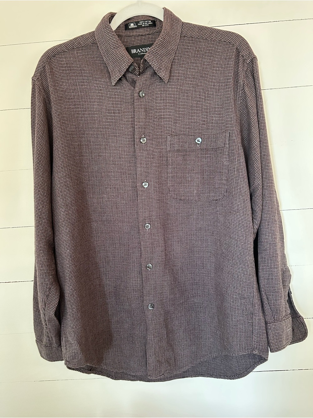 Brandini  Men’s Long-Sleeve Button-Up Shirt  — Burgundy Micro-Check Sz: med